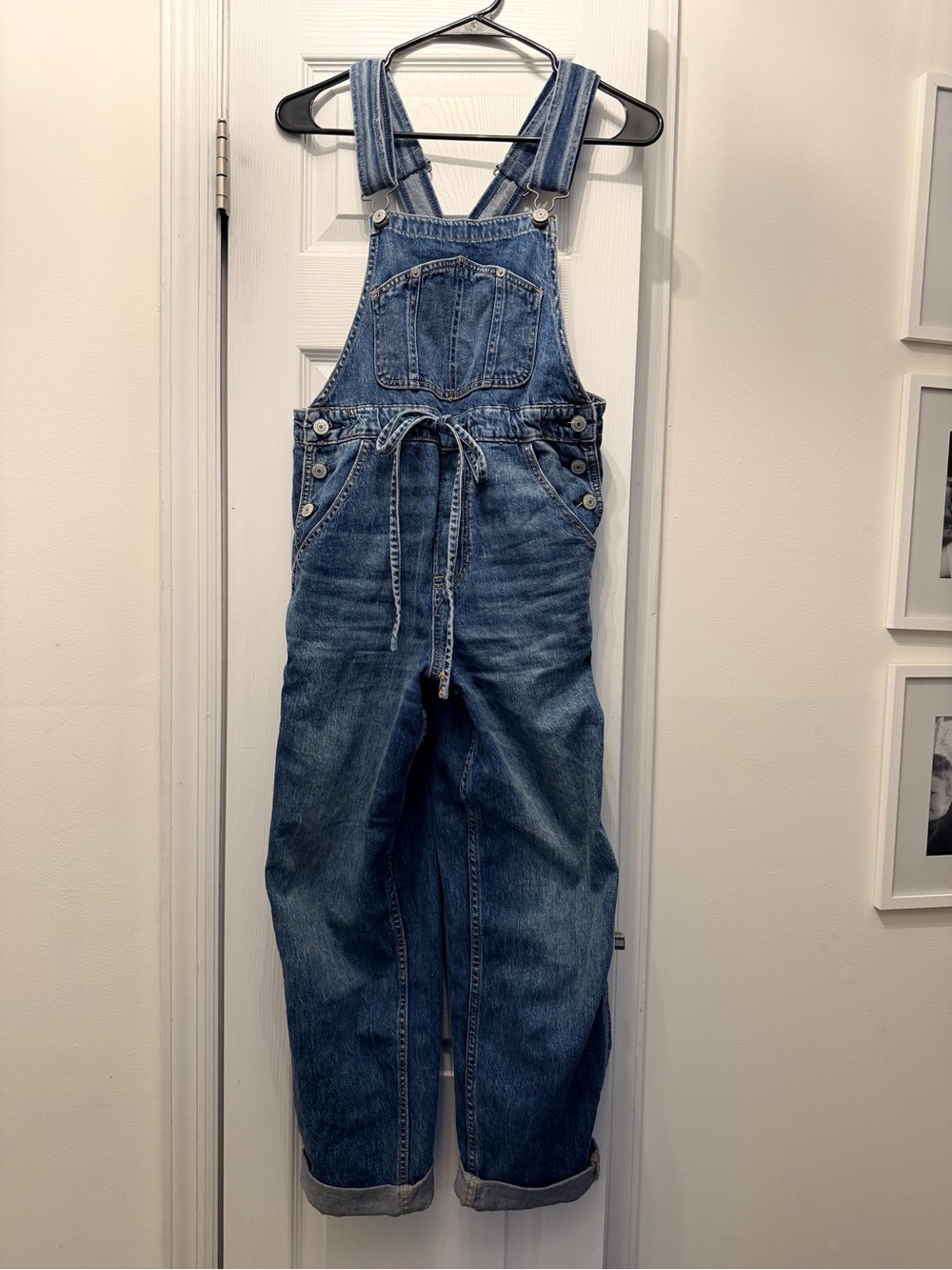 American Eagle Women’s Blue Denim 90s Overalls Jeans ankle length - size xs